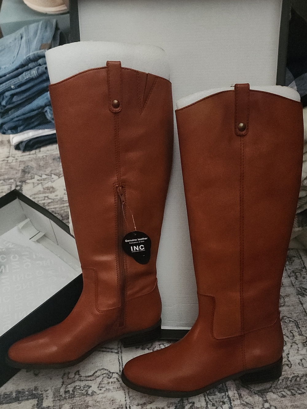 New INC Cognac Tall Leather Riding Boots